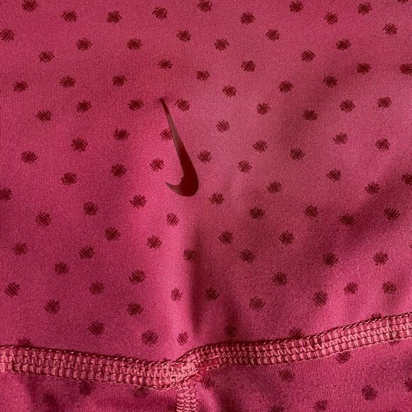 Nike Dri Fit Pink Polka Dot Leggings High Rise Ruched Sides Womens Medium Flaw - Picture 6 of 9